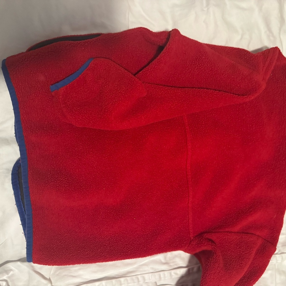 Patagonia Kids Red Fleece Jacket with Blue Trim